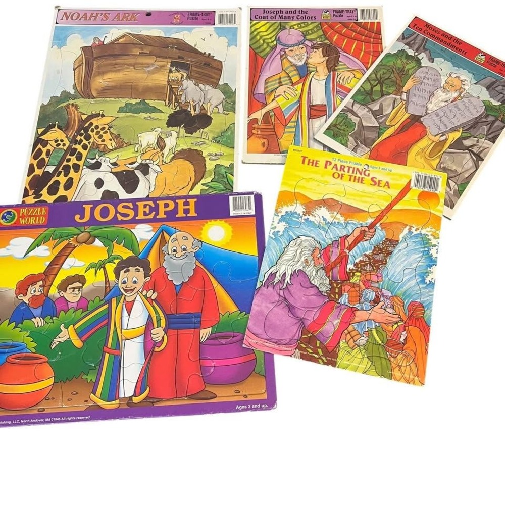 Vintage Religious Frame Tray Puzzles Set Of 5 With Golden Book Puzzle Works READ